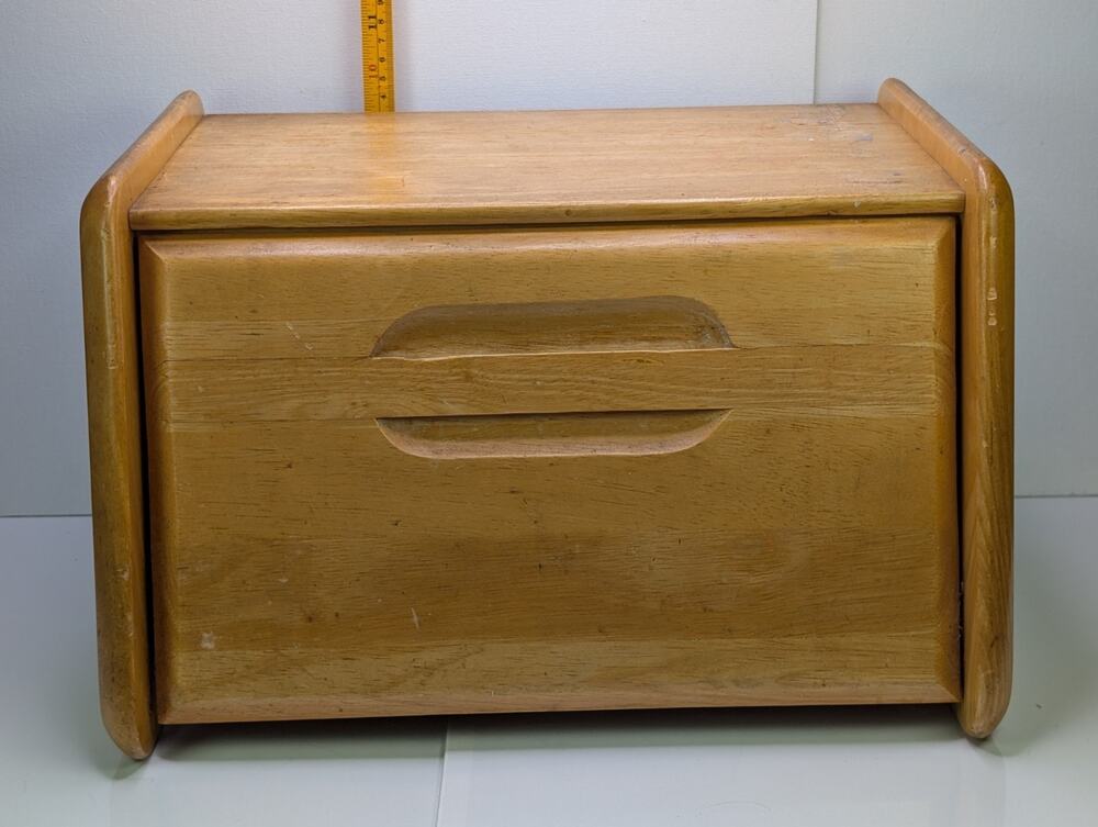Vintage Dolphin Genuine Teakwood Bread Box Thailand MCM Drop Front Storage